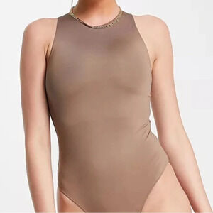 Stradivarius Nude Beige High Neck Bodysuit Neutral Medium Seamless Body Tan